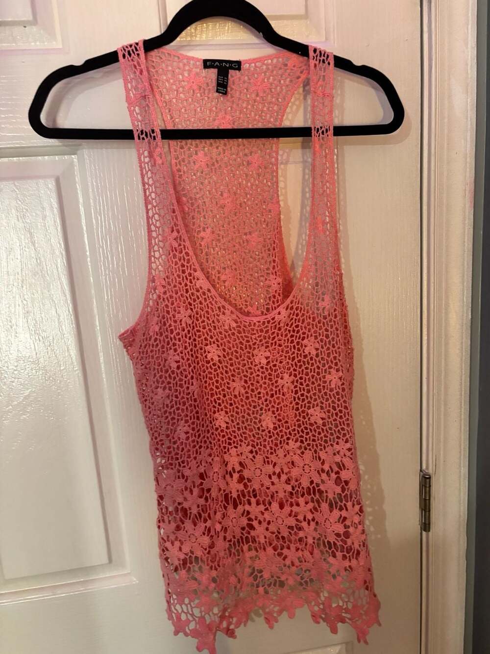F.A.N.G. Pink Floral Crochet Racerback Tank Top XL